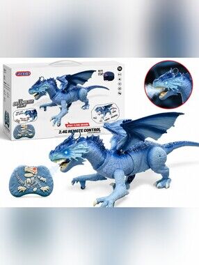 Talsic 2.4G RC Spray Flying Dragon Dinosaur Toy Lights Sounds Mist Blue